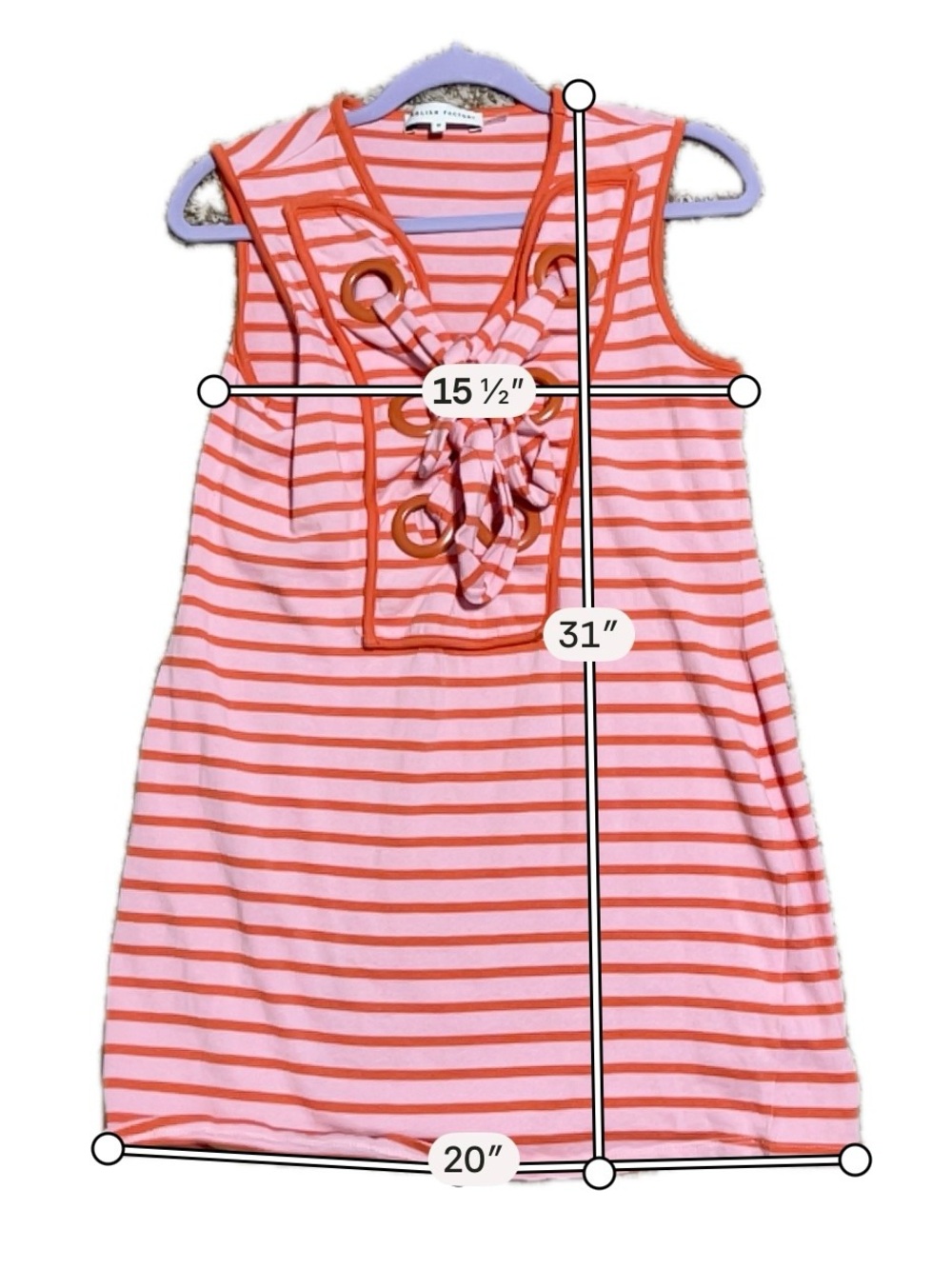 English Factory Orange Pink Coral Striped Lace-Up V-Neck Sleeveless Dress Medium - Picture 6 of 8